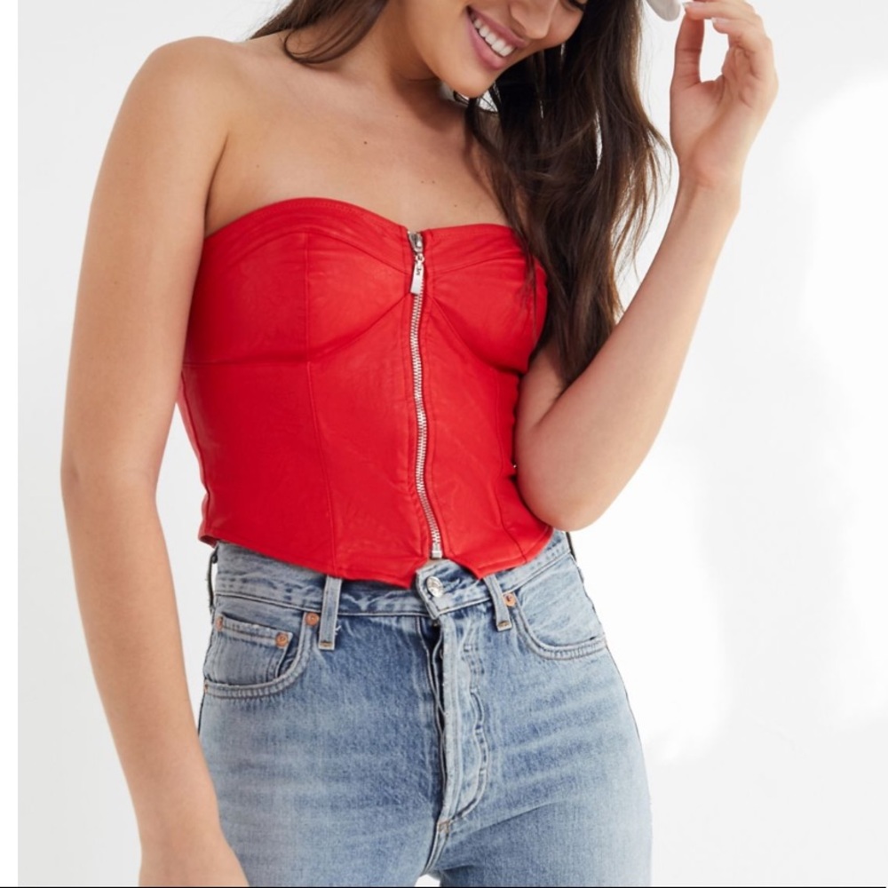 UO Red Bustier Zip Up Crop Tube-top - Picture 4 of 10